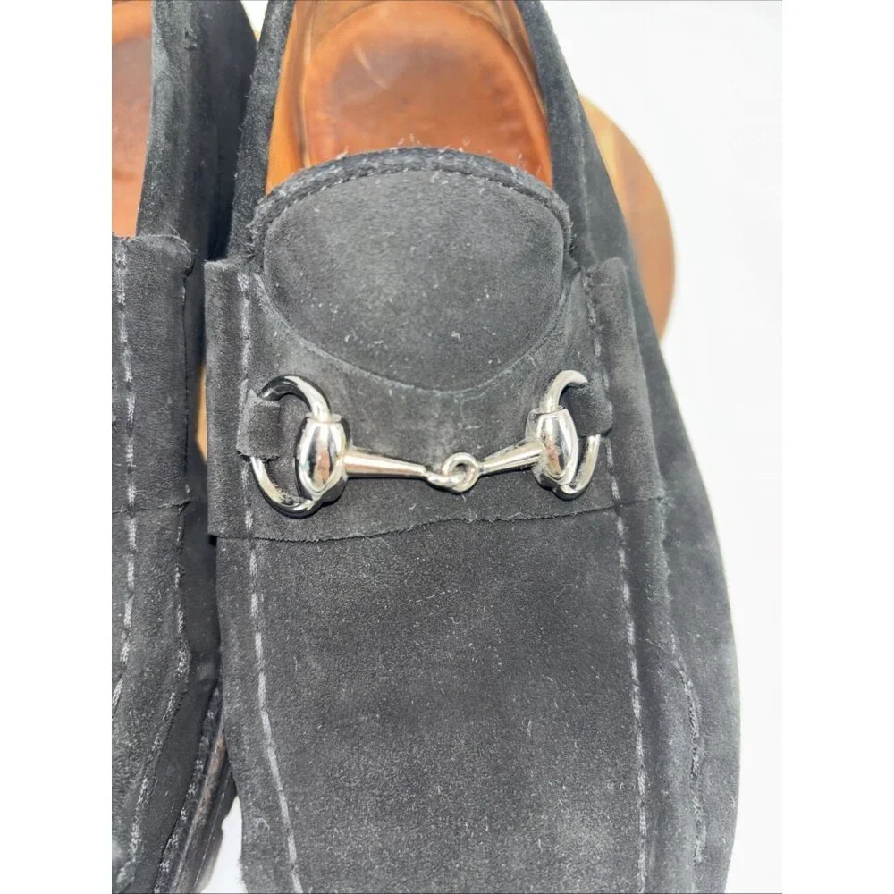 Gucci Men horsebit Loafers slipon US8 1/2D Black suede lug sole solid Gorgeous - Picture 3 of 16